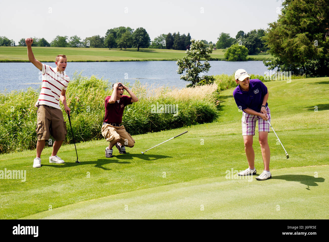 Kenosha Wisconsin, Kansasville, Brighton Dale Links, parcours de golf, parc régional, adultes femme femme femme femme femme, adolescent, garçon garçons, enfant mâle Banque D'Images