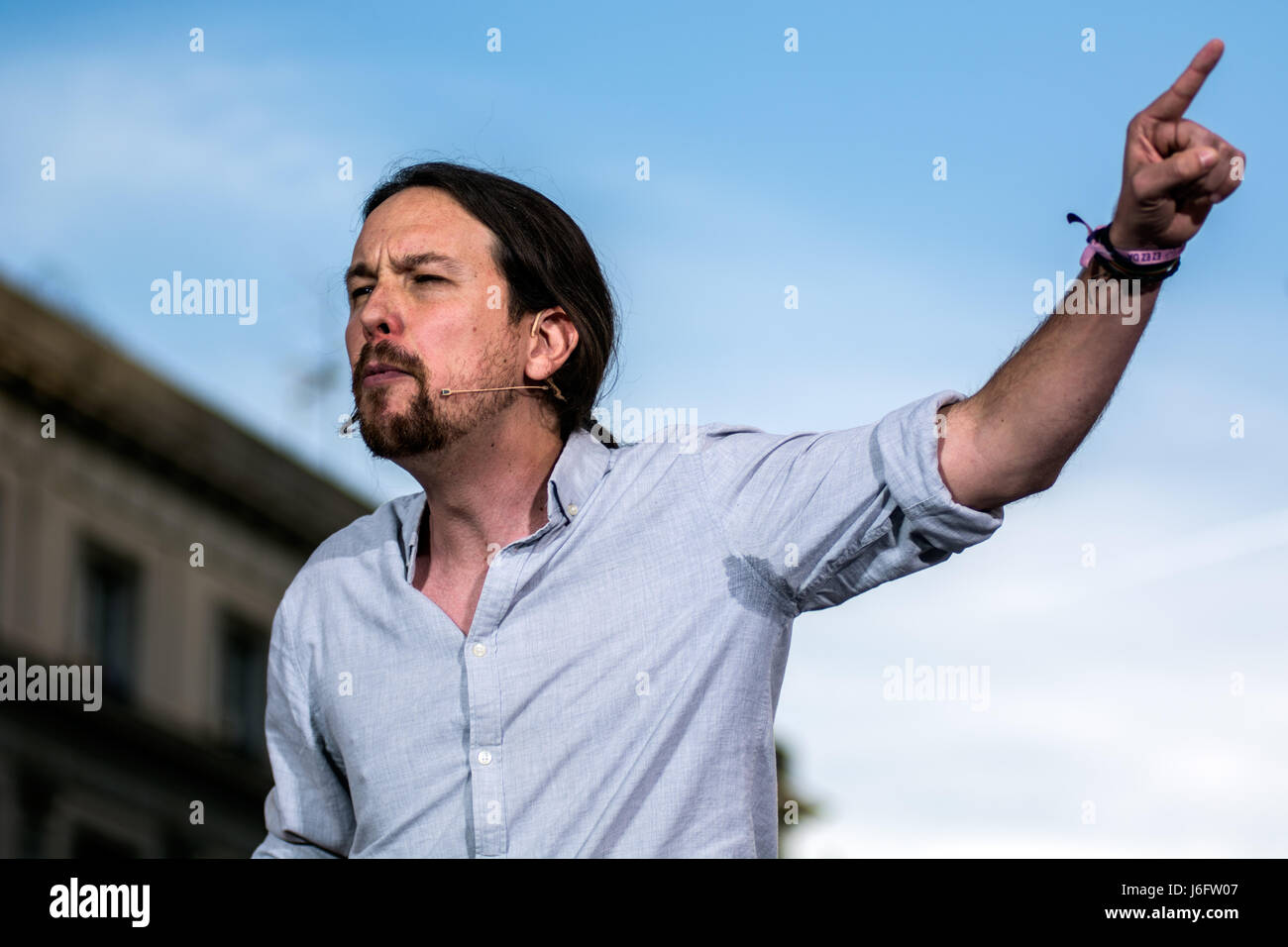 Madrid, Espagne. 20 mai, 2017. Pablo Iglesias, chef de Podemos, lors d'une manifestation soutenant un vote de non confiance au Président Mariano Rajoy. Credit : Marcos del Mazo/Alamy Live News Banque D'Images