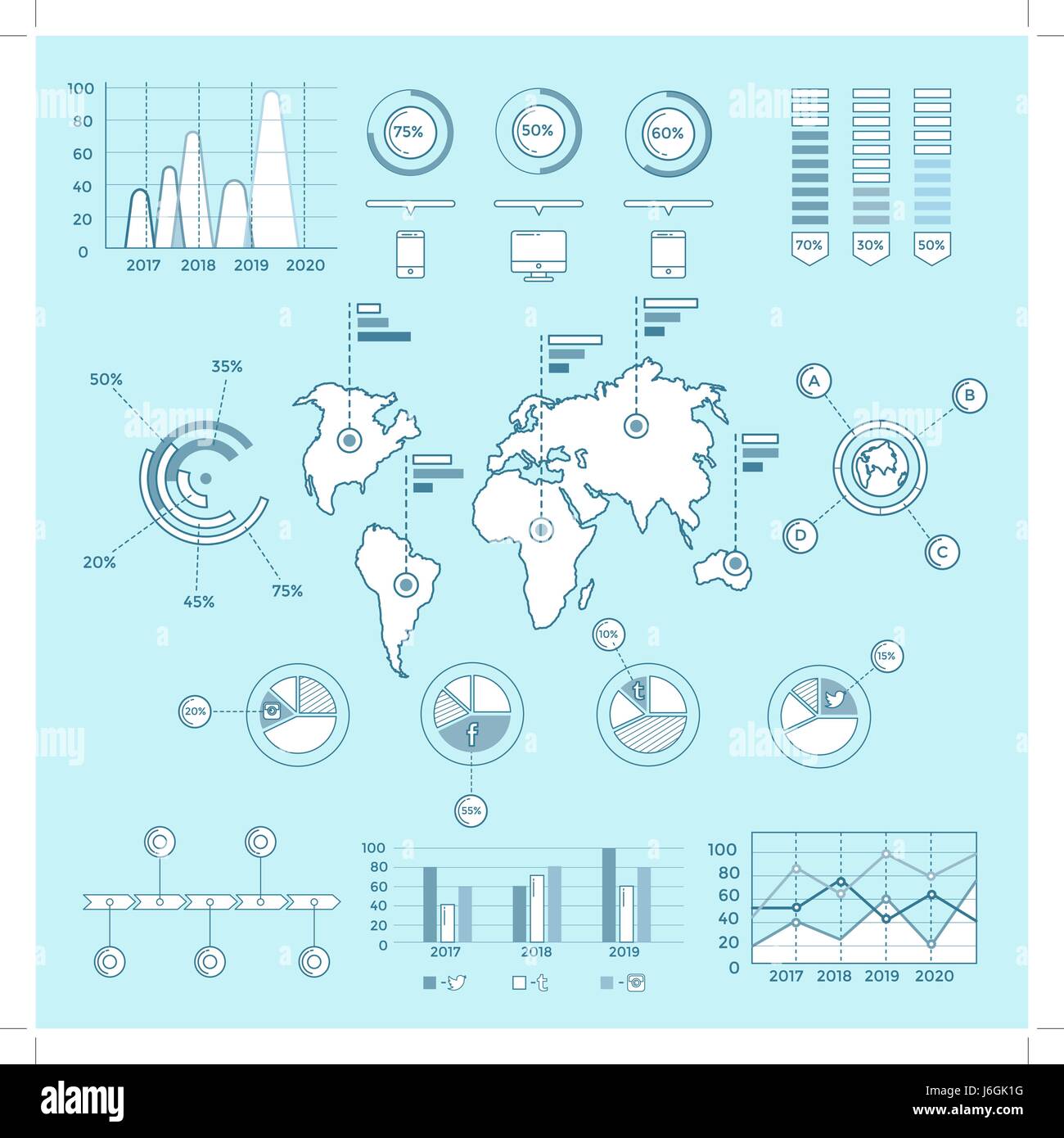 Les médias sociaux Éléments infographique bleu Illustration de Vecteur