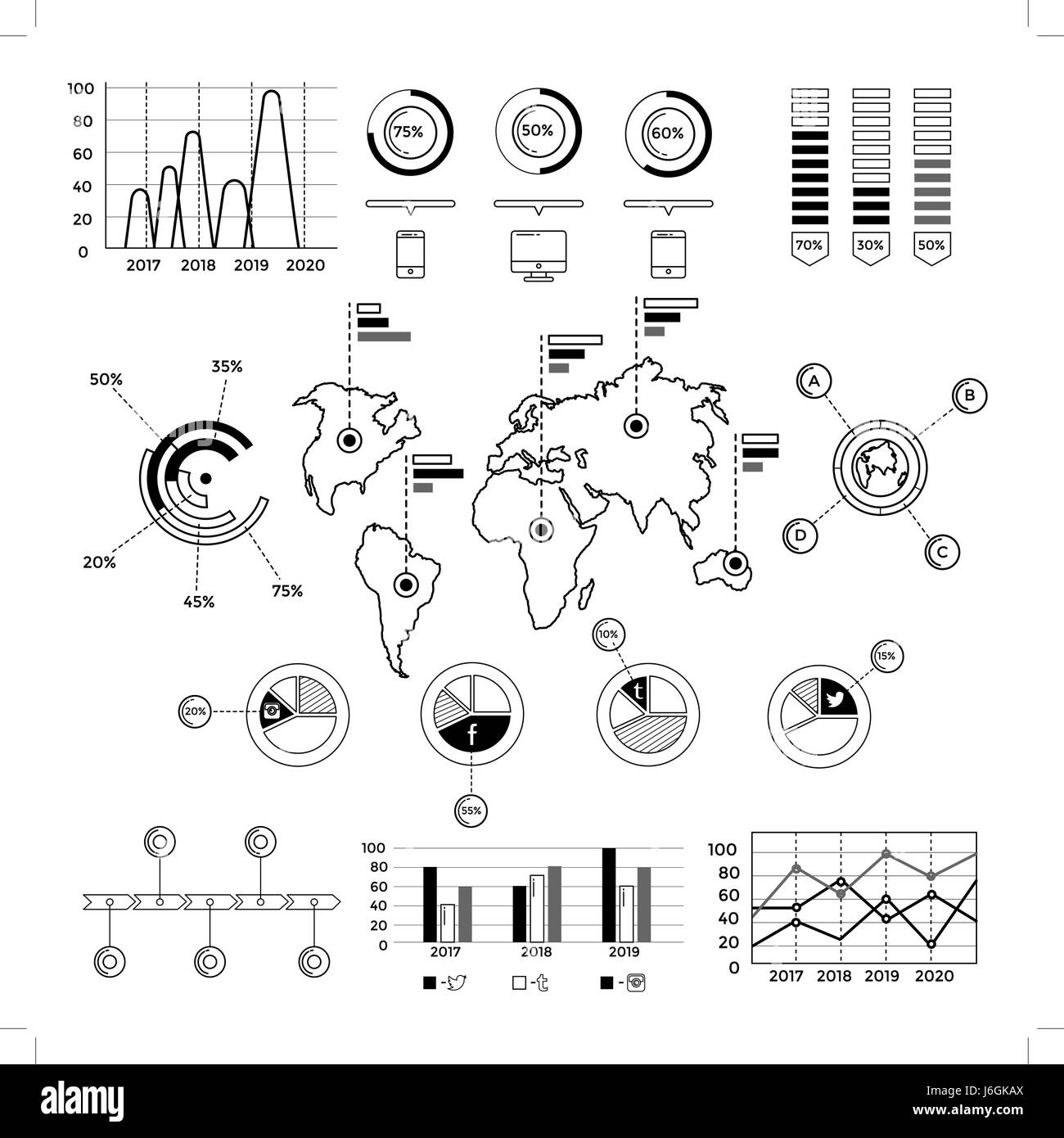 Éléments Infographie Médias Sociaux Illustration de Vecteur