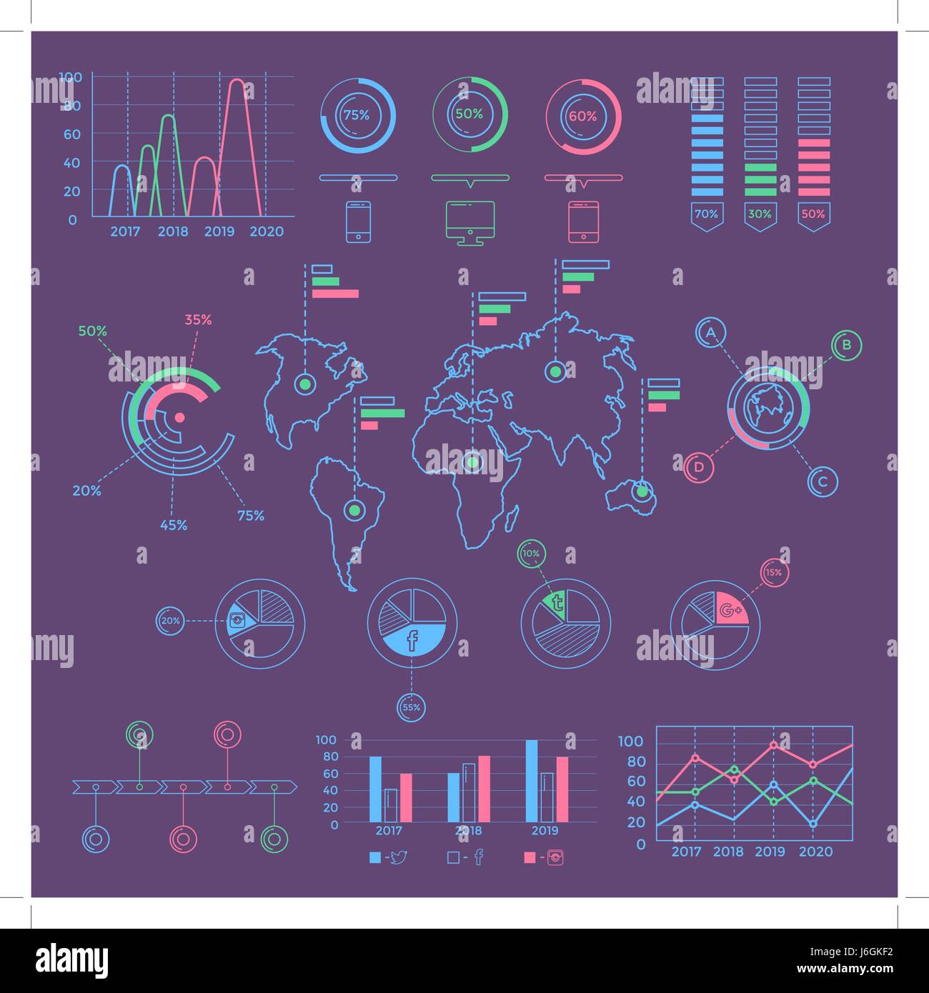 Les éléments colorés de médias sociaux Infographie Illustration de Vecteur