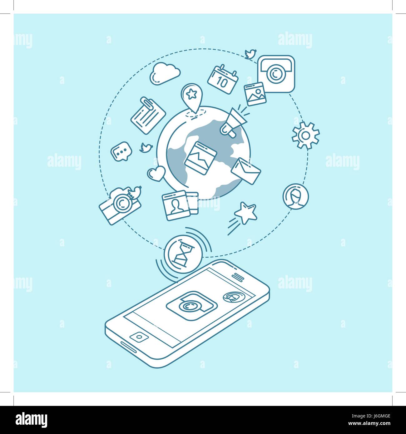 Médias sociaux Illustration linéaire bleu Illustration de Vecteur