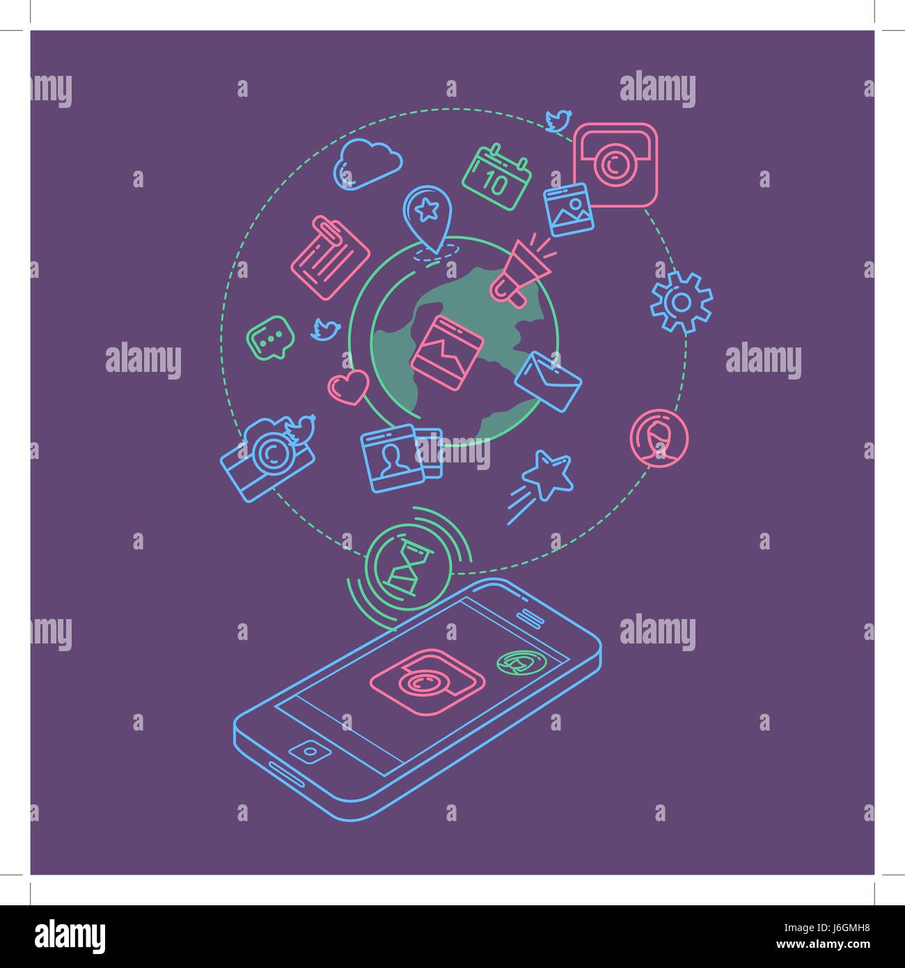 Médias sociaux Illustration linéaire coloré Illustration de Vecteur