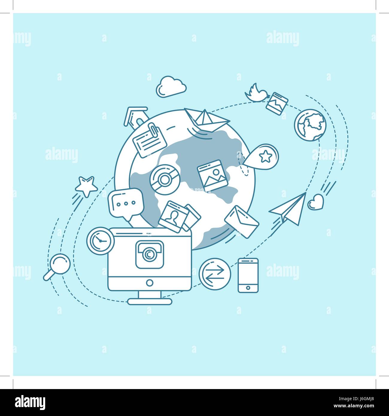 Médias sociaux Illustration linéaire bleu Illustration de Vecteur