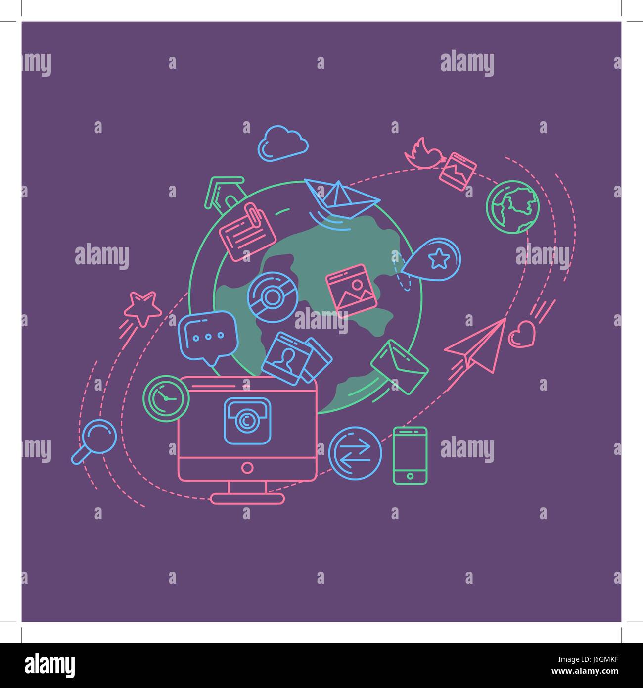 Médias sociaux Illustration linéaire coloré Illustration de Vecteur