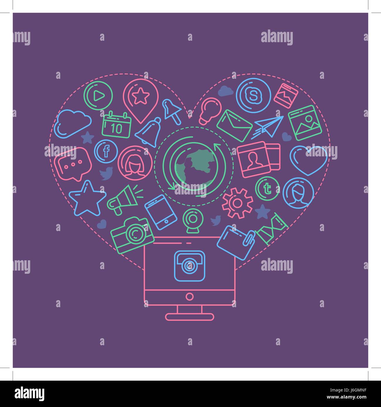 Médias sociaux Illustration linéaire coloré Illustration de Vecteur