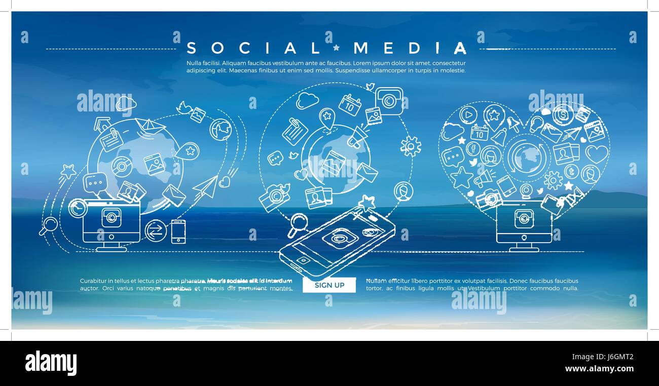 Médias sociaux Illustration linéaire bleu Illustration de Vecteur
