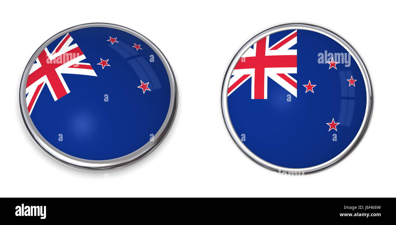 Nouveau drapeau Nouvelle-zélande bannière bouton autocollant autocollants broches isolées de voyage bleu Banque D'Images