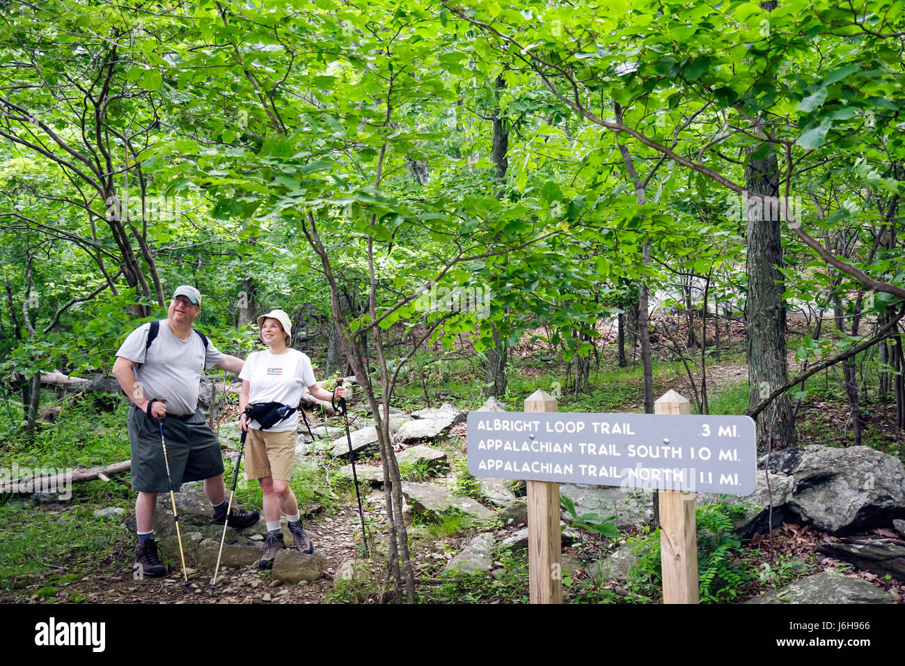 Blue Ridge Parkway Virginia,Appalachian Mountains,Humpback Rocks,randonnée,sentier,randonnée,homme hommes,femme femmes,couple,nature,activité physique,t Banque D'Images
