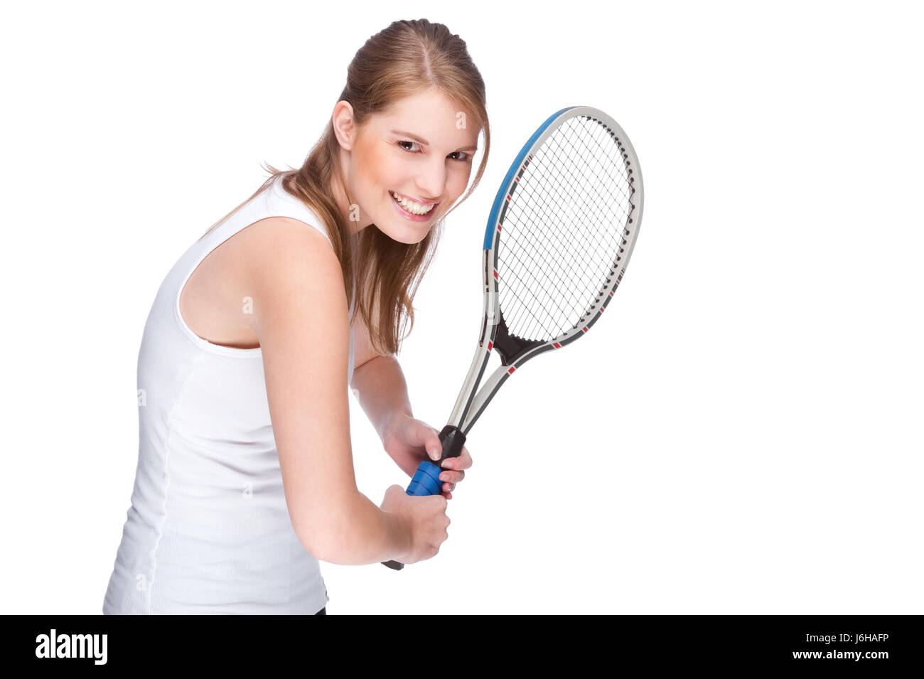 Femme sport sports badminton raquette de tennis femme en bonne santé de  remise en forme du revers de rire Photo Stock - Alamy