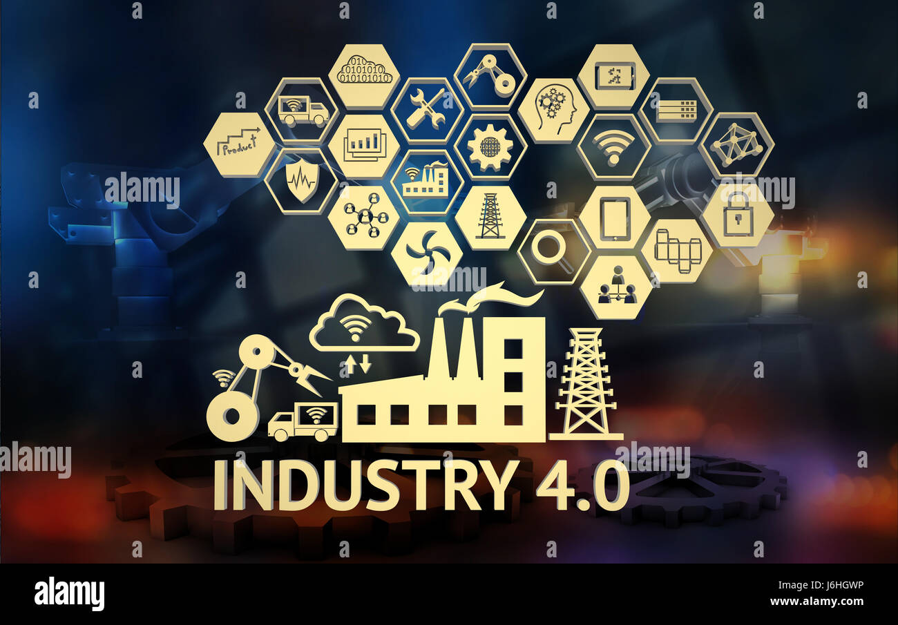 4.0 Systèmes industriels Cyber concept physique,de l'industrie 4.0 ,Internet des objets,réseau,solution d'usine smart technologies de fabrication,DE,presse Banque D'Images