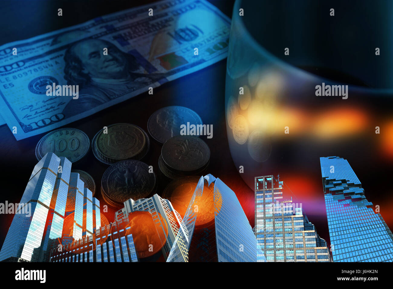 La technologie réseau Fintech et Blockchain , concept , immeuble technologie grand livre distribué ,dollar note et distribué avec connexion résumé ben Banque D'Images