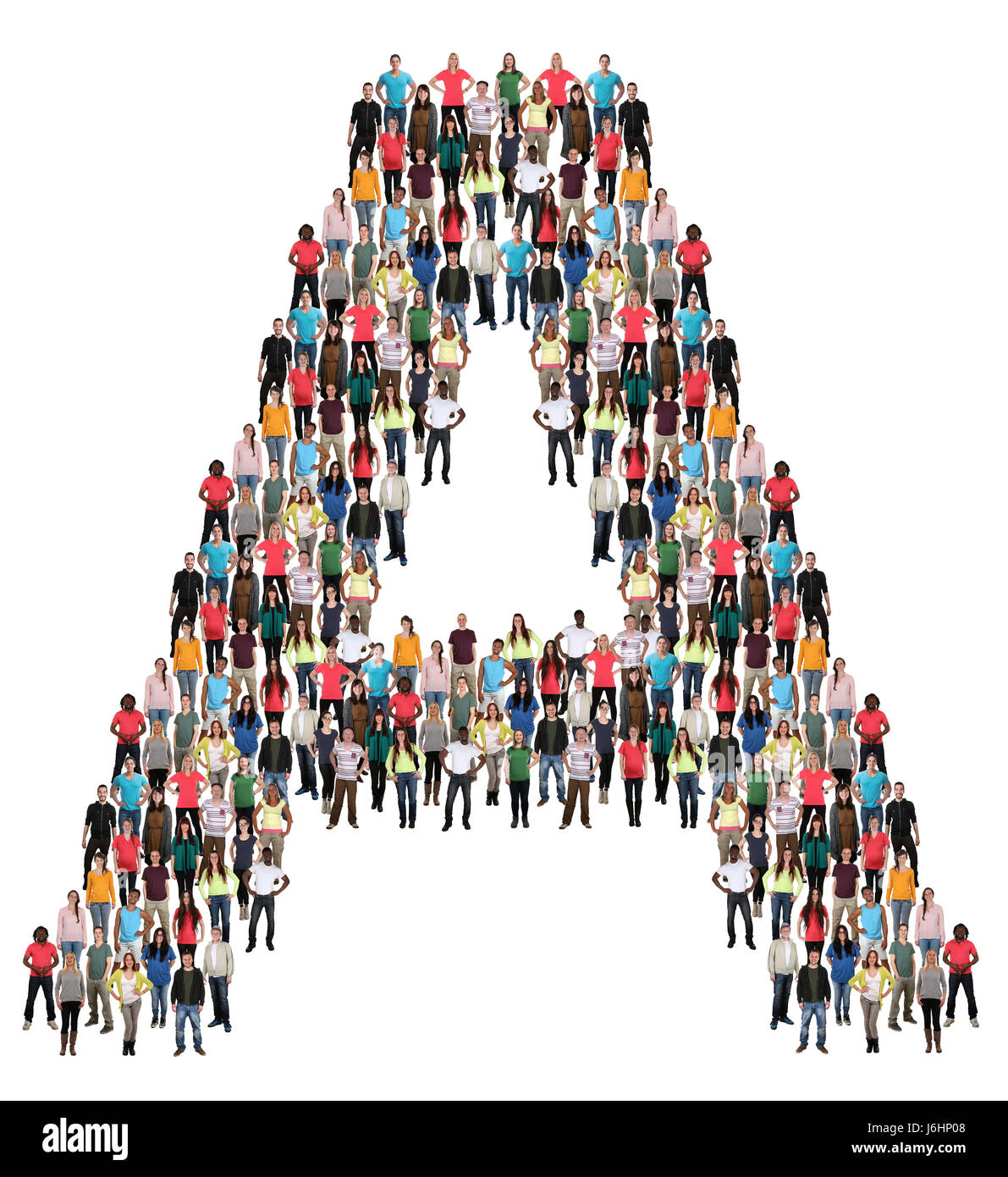 Lettre de l'alphabet d'un groupe de personnes isolé sur fond blanc Banque D'Images
