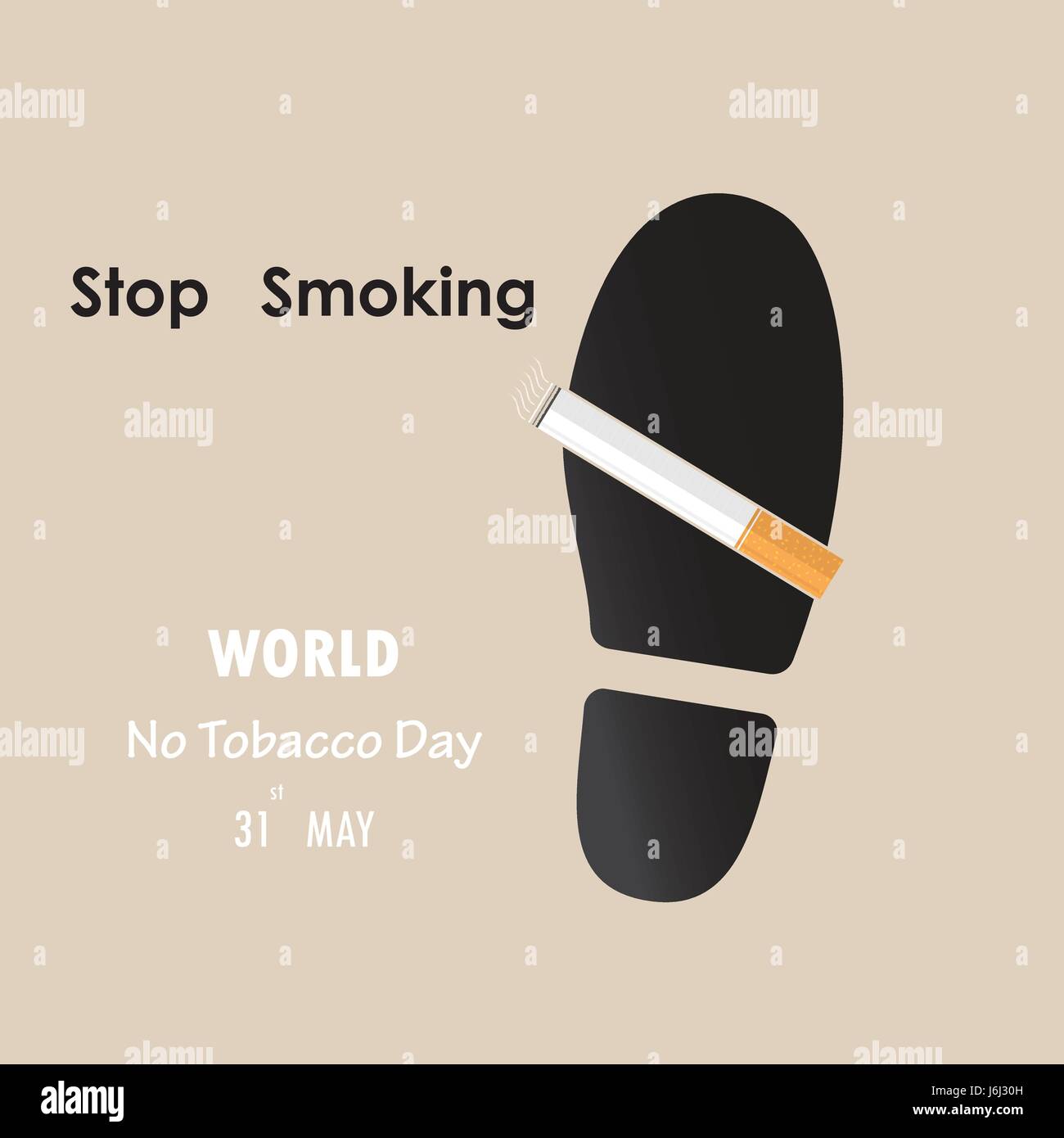 Service imprime,pied imprime et signe le tabac fumer.Le 31 mai Journée mondiale sans tabac.ne pas fumer.de sensibilisation de la journée de l'illustration vectorielle. Illustration de Vecteur