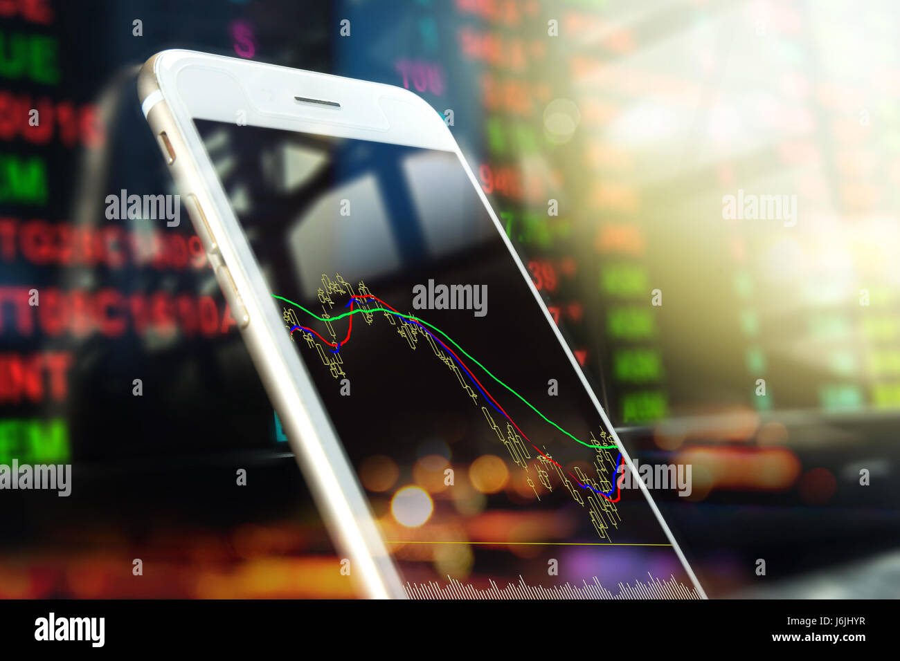 Graphique de flou et bourse de l'écran du portable moniteur lcd avec un effet flou appliqué comme arrière-plan d'affaires et de stocks concept Banque D'Images