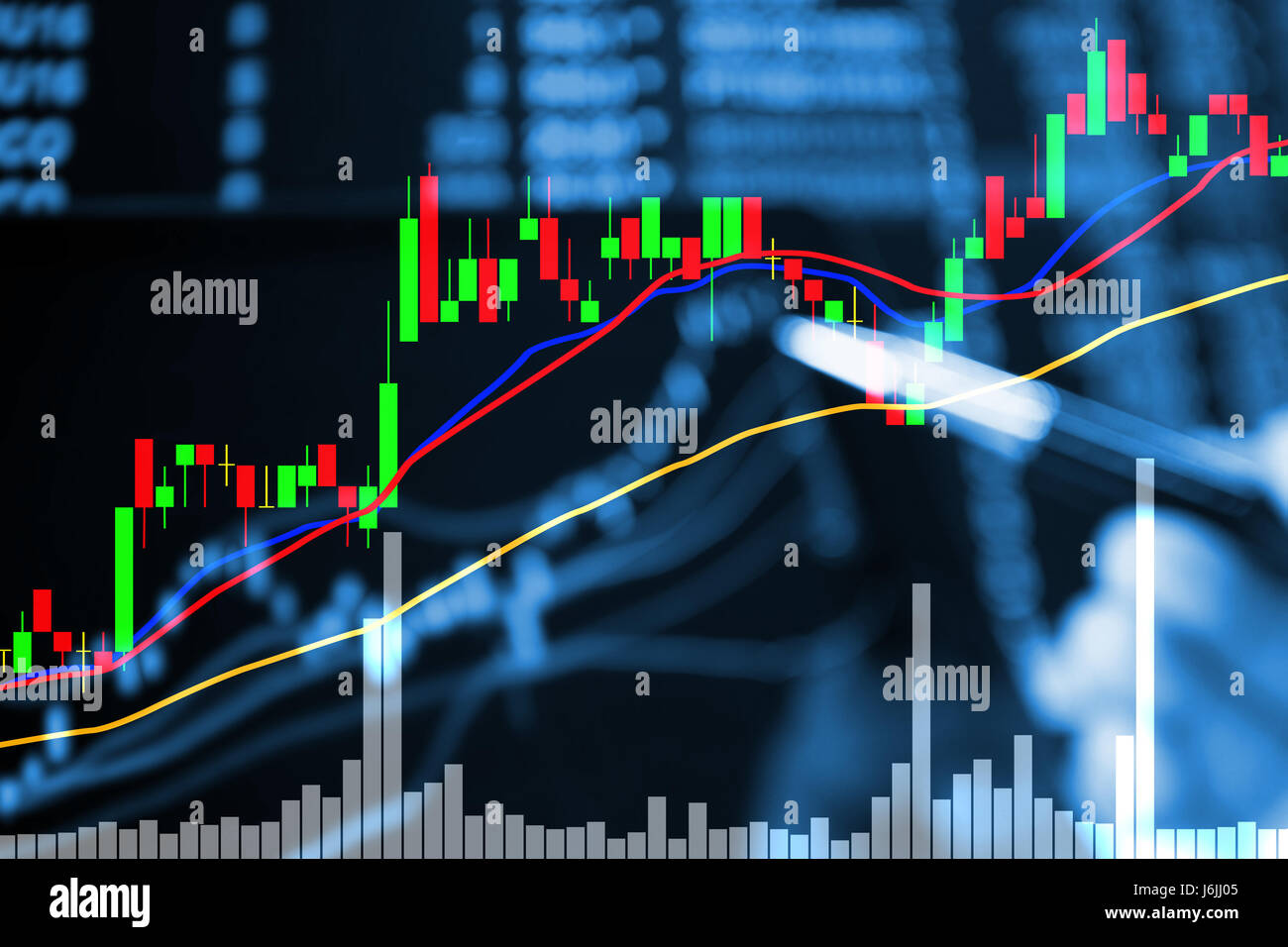 Bourse de l'écran graphique et abstrait l'écran LCD pour ordinateur portable et tablette avec l'effet flou bleu appliquée comme arrière-plan d'entreprise concept Banque D'Images