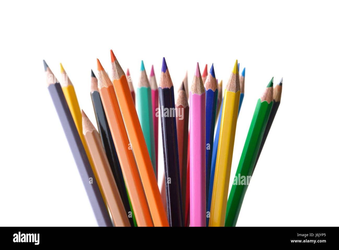 Un assortiment de crayons de couleur sur fond blanc Banque D'Images