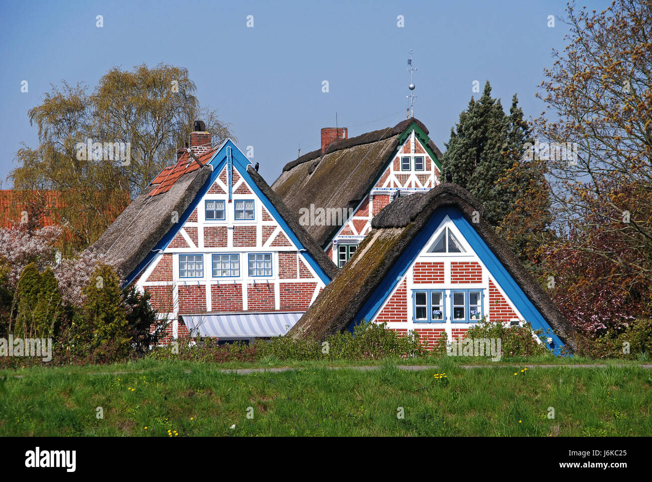 Reetdachhuser dans le vieux pays Banque D'Images