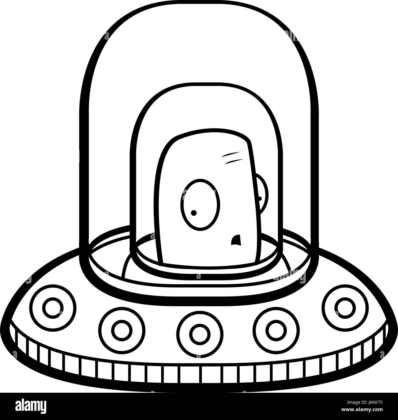 Un dessin animé alien vert dans un vaisseau spatial. Illustration de Vecteur