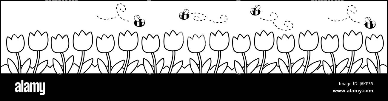 Un tas de caricature les abeilles dans un jardin de fleurs. Illustration de Vecteur