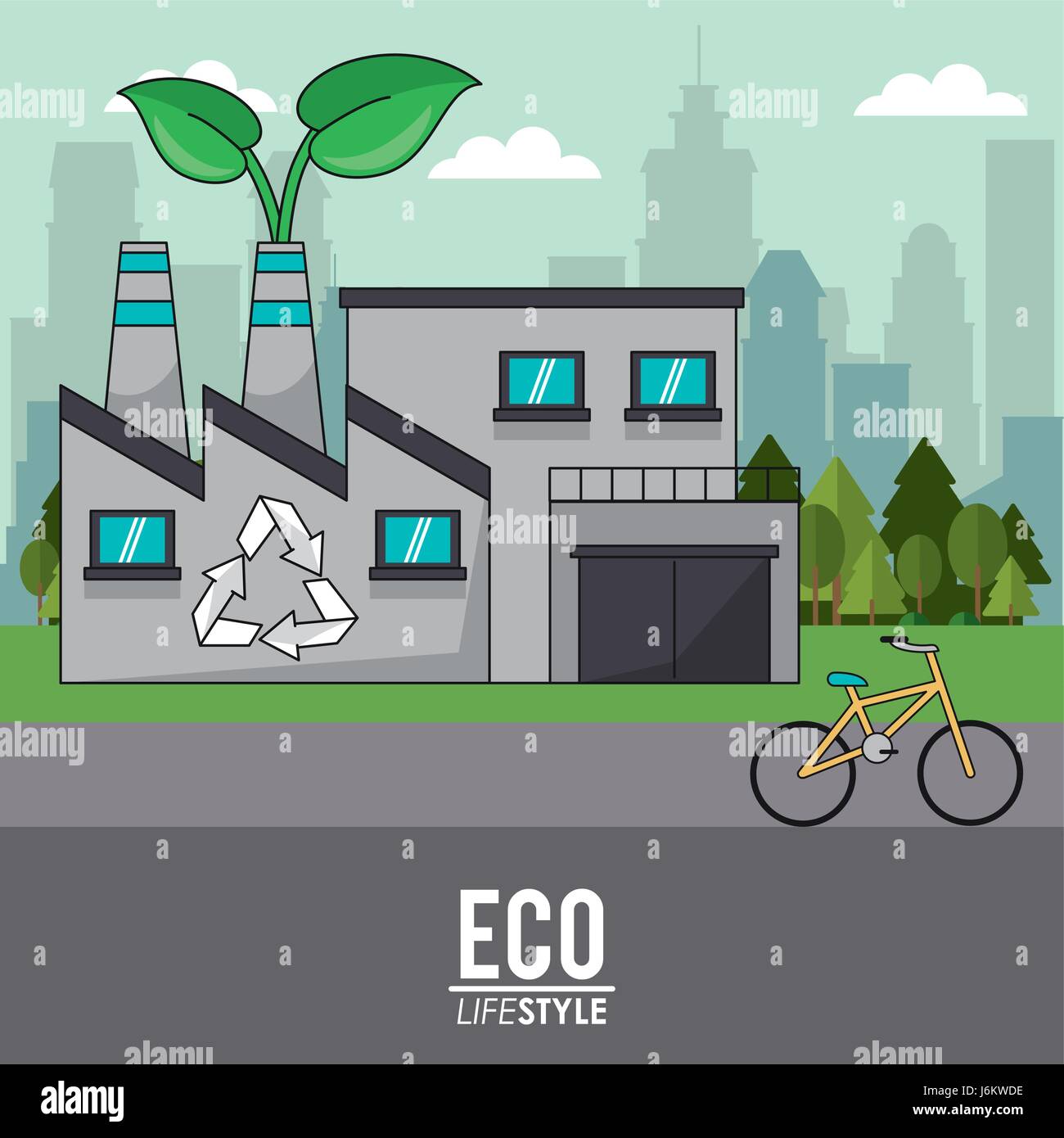 Vie eco recyclage industriel bâtiment durable du transport de vélo Illustration de Vecteur