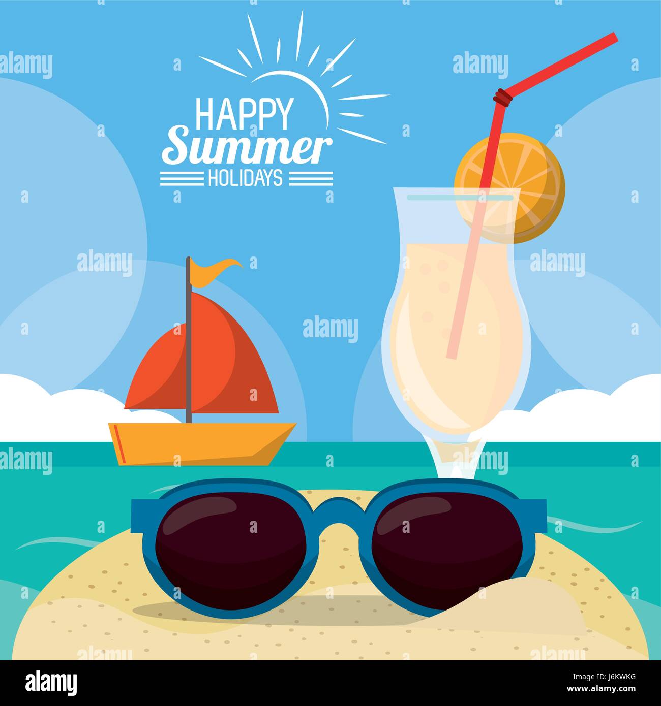 Bonnes vacances des vacances de l'affiche. beach paquebot lunettes cocktail  Image Vectorielle Stock - Alamy