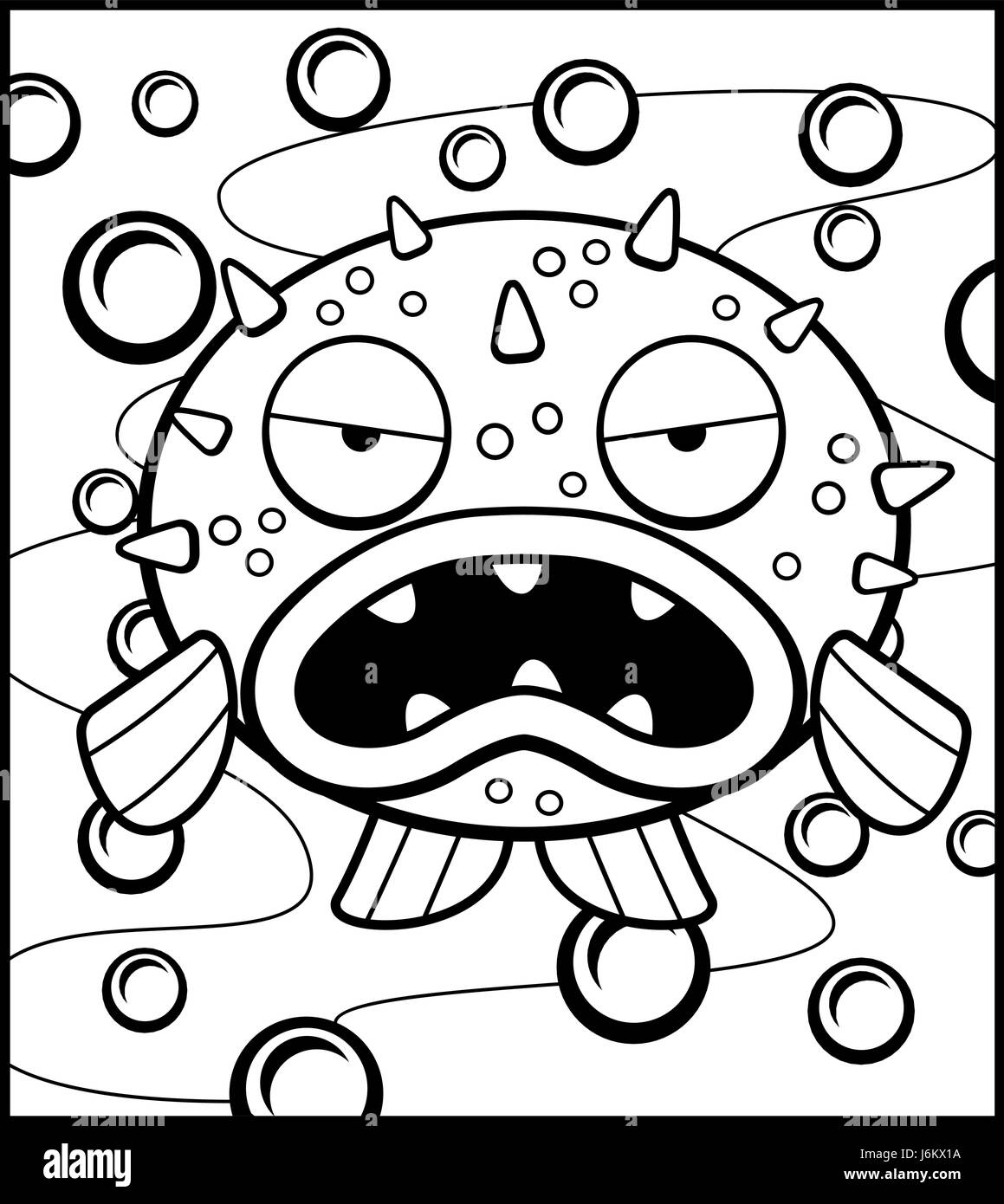Un dessin animé avec une expression de colère blowfish. Illustration de Vecteur
