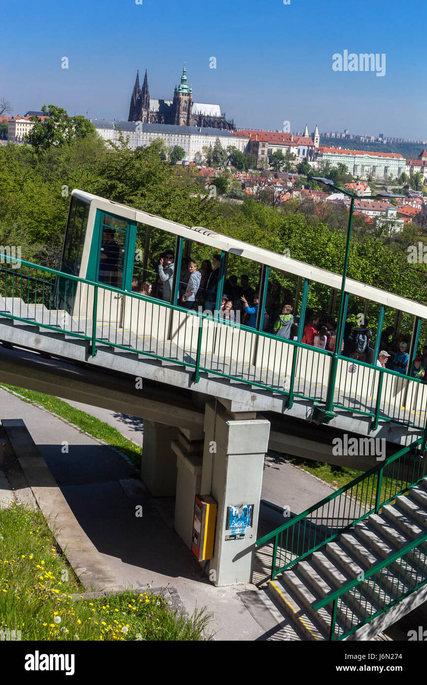 Funiculaire du château de Prague dans l'arrière-plan, la République tchèque, l'Europe Banque D'Images