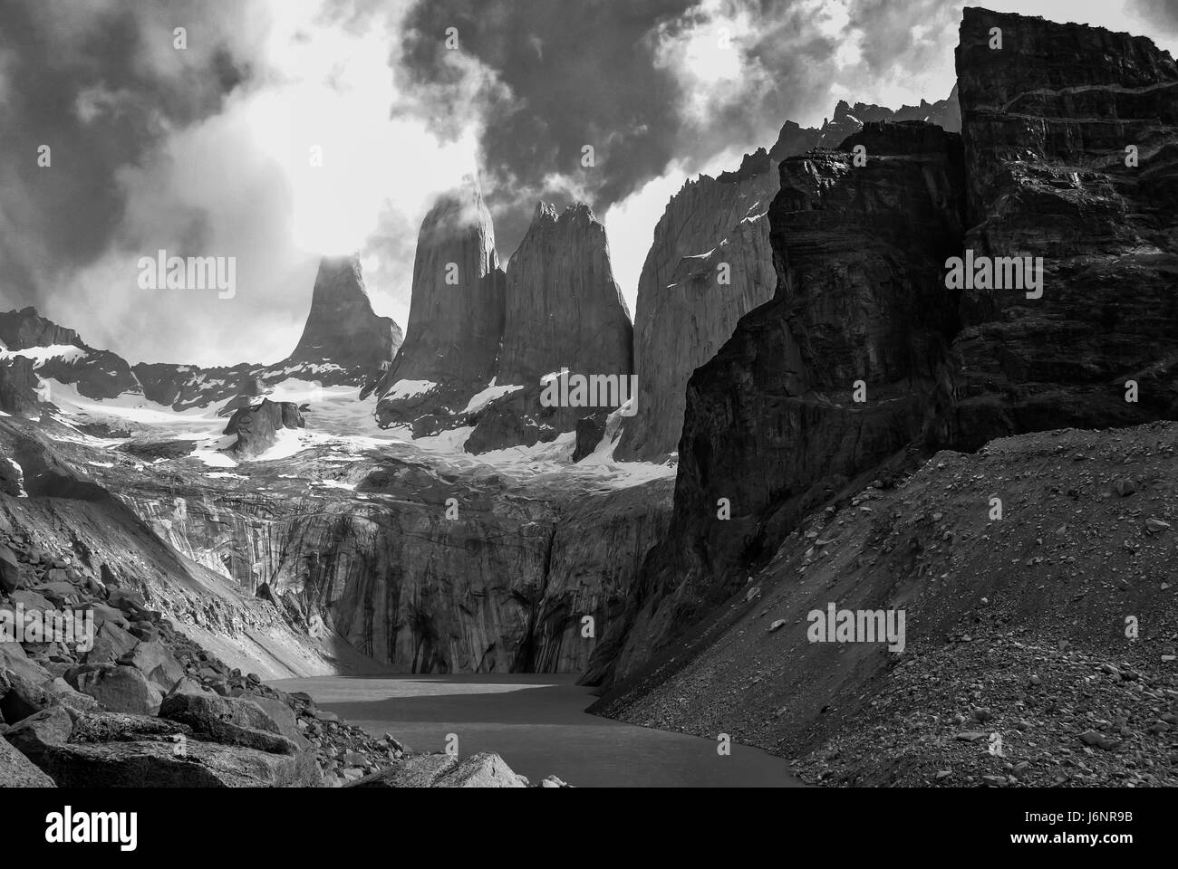 Les trois tours du Parc National, Torres del Paine. Banque D'Images