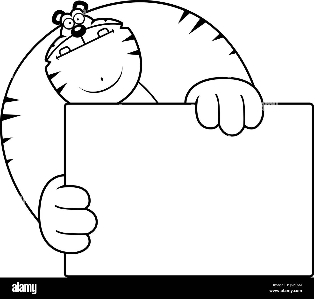 Illustration d'une caricature d'un tigre se cacher derrière un panneau. Illustration de Vecteur