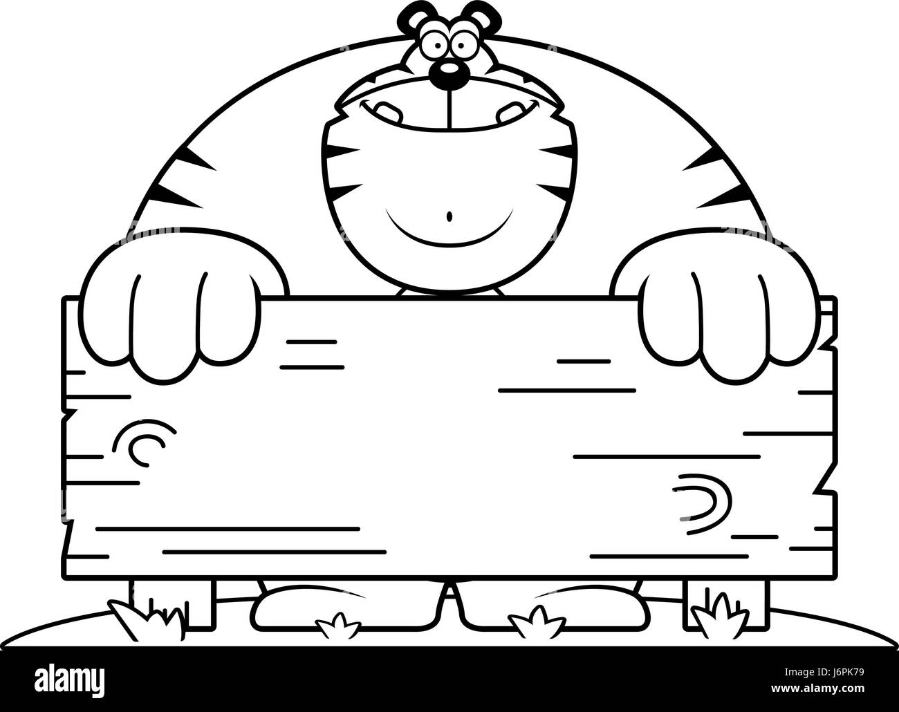 Illustration d'une caricature d'un tigre avec un panneau en bois. Illustration de Vecteur