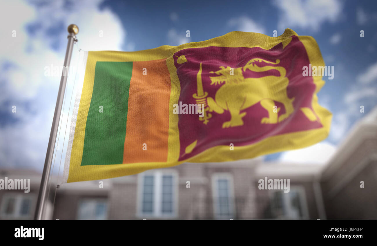 Sri Lanka Flag 3D Rendering sur fond bleu Sky Building Banque D'Images