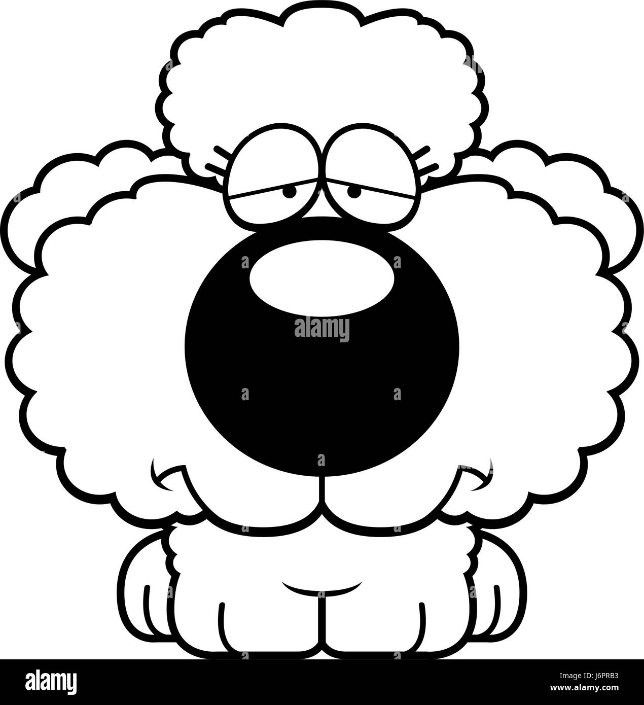 Illustration d'une caricature d'un caniche chiot avec une expression triste. Illustration de Vecteur