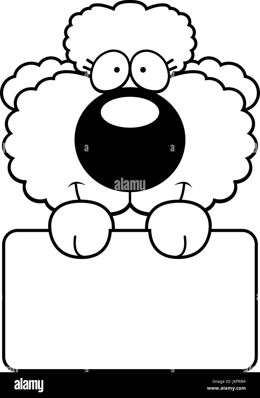 Illustration d'une caricature d'un caniche chiot avec un panneau blanc. Illustration de Vecteur