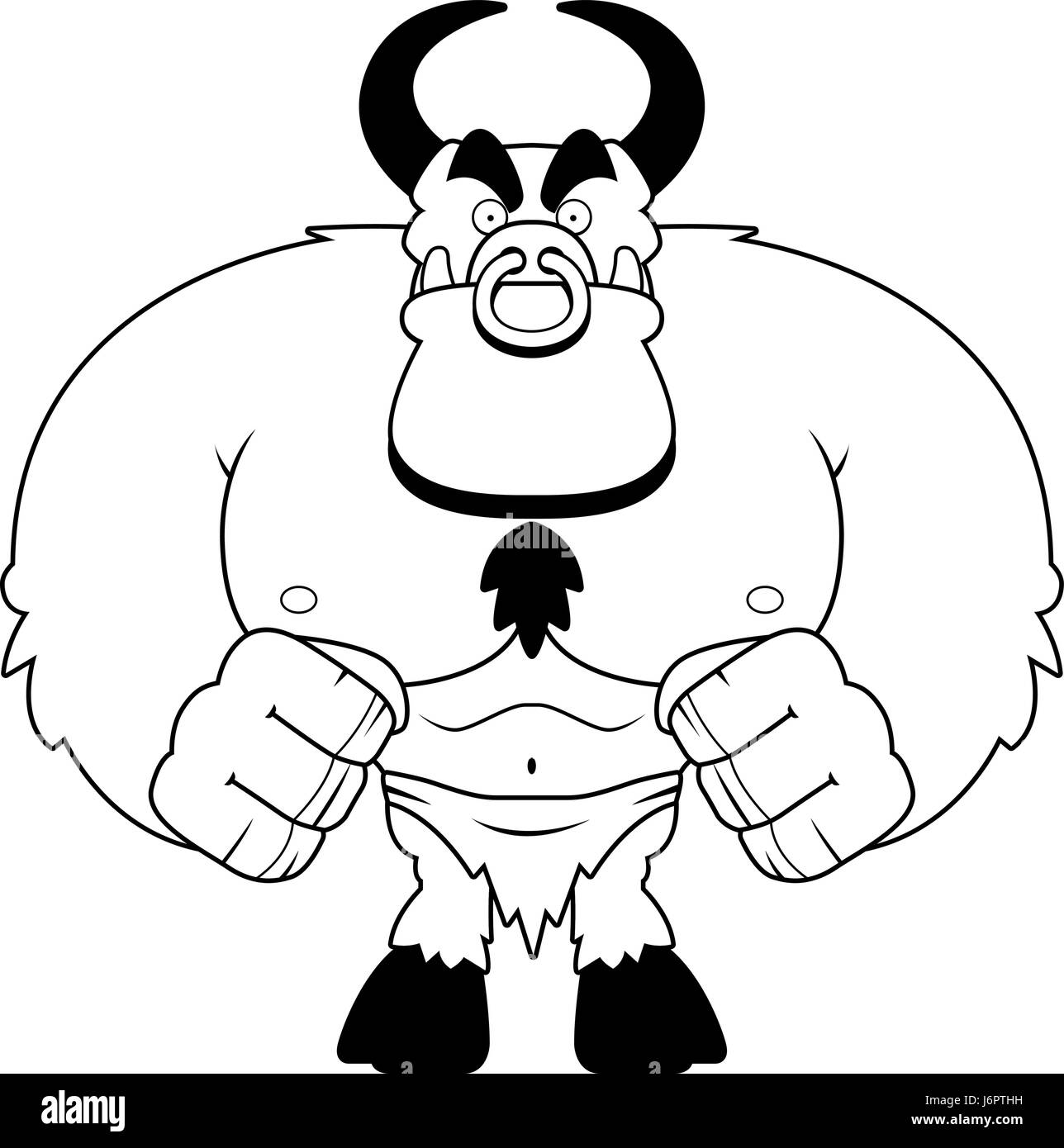 Un grand cartoon diable rouge avec cornes debout. Illustration de Vecteur