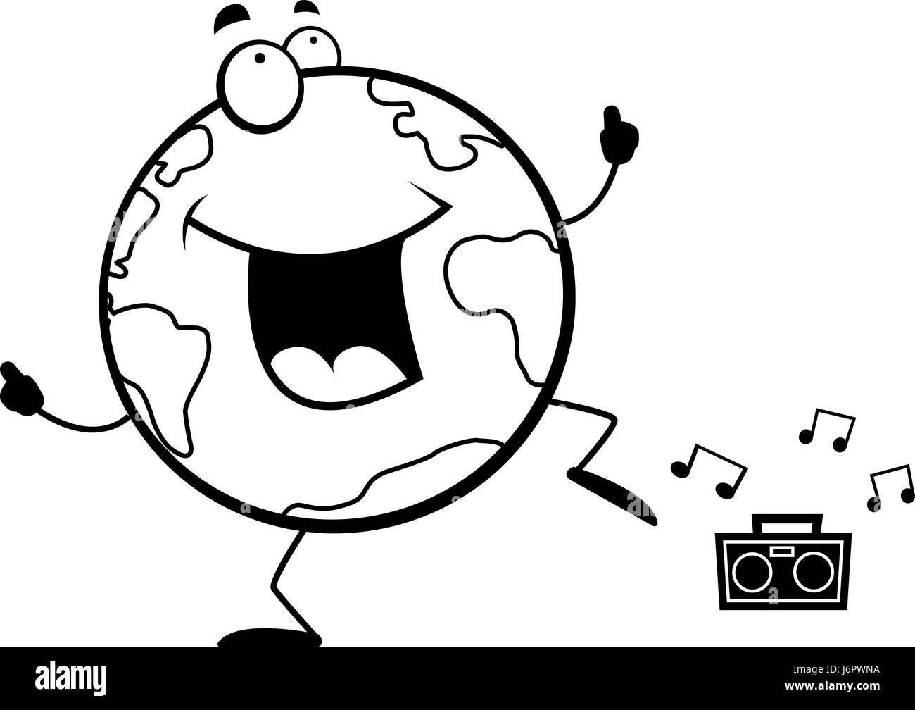 Une bonne caricature planète Terre danser et sourire. Illustration de Vecteur