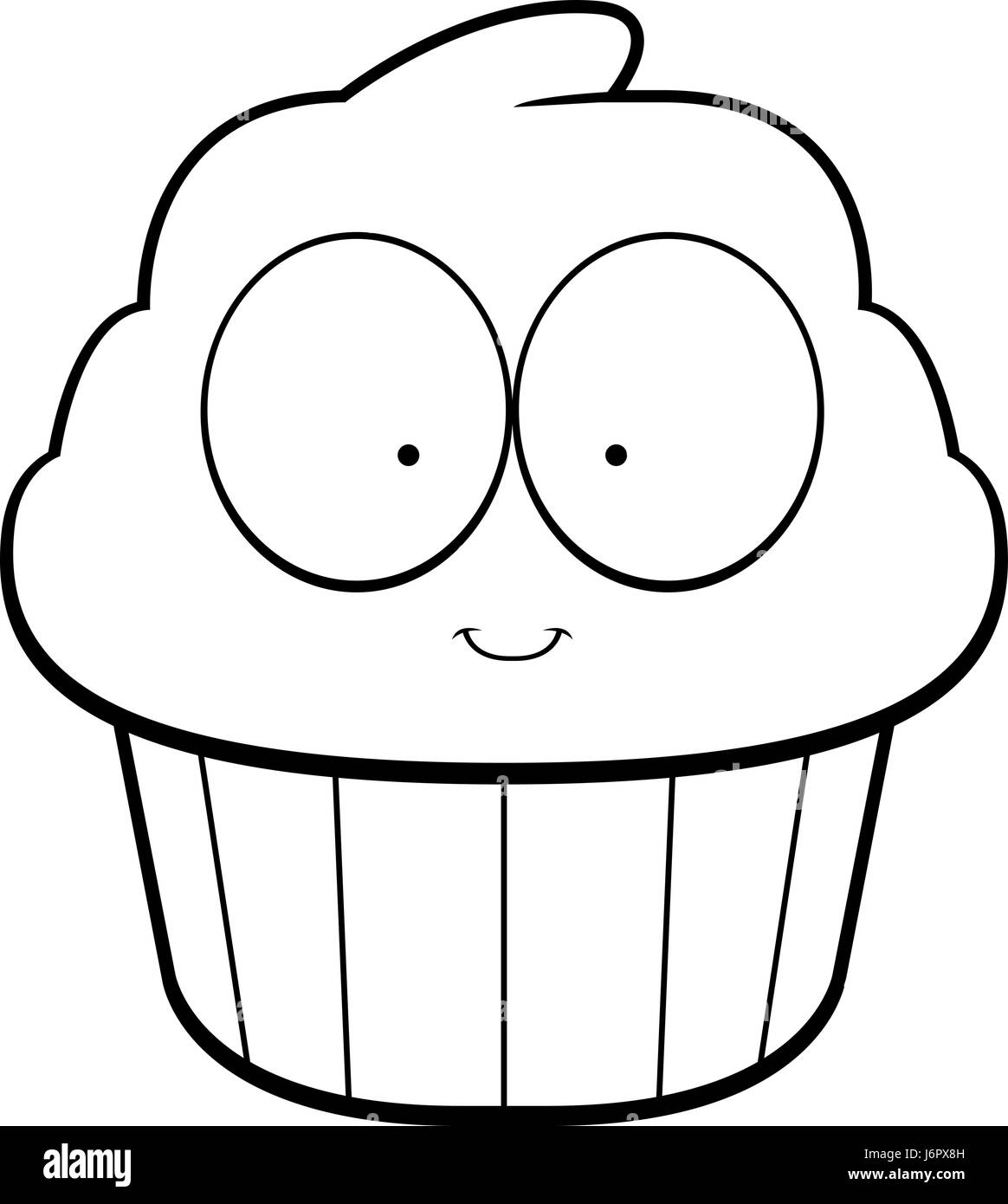 Un cartoon illustration d'un sourire et heureux. cupcake Illustration de Vecteur