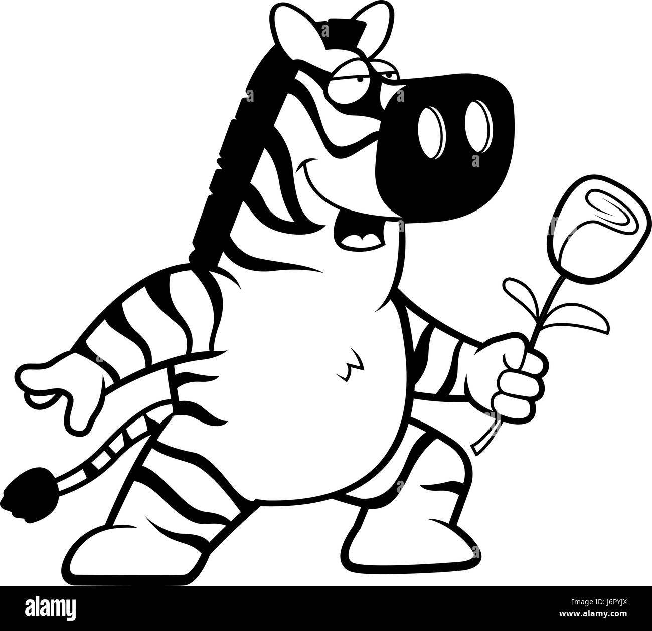 Une bonne caricature zebra tenant une fleur rouge. Illustration de Vecteur
