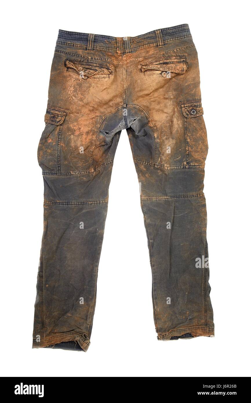 Pantalon de travail sale et déchiré couvert de boue et d'argile, face  arrière Photo Stock - Alamy