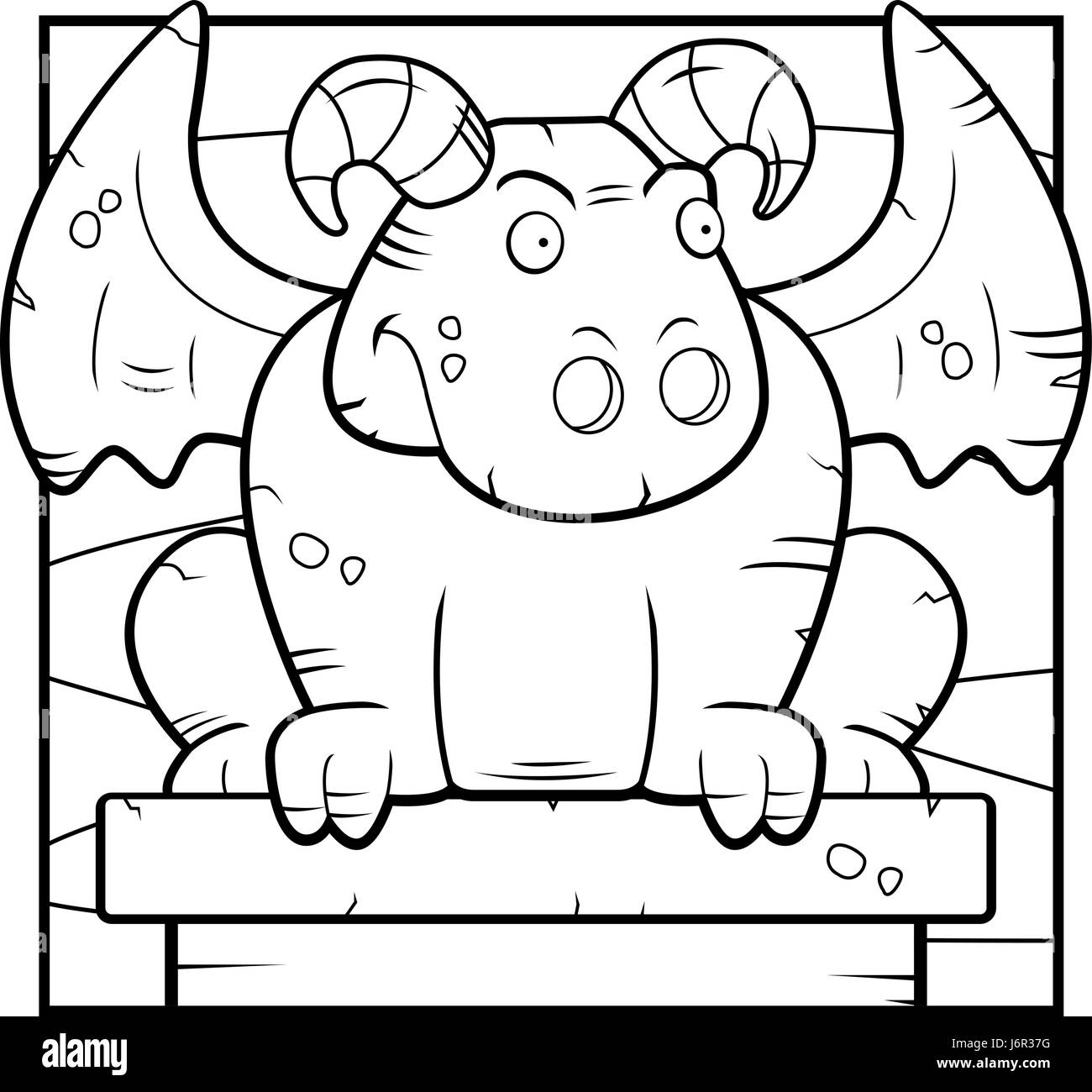 Une bonne caricature gargouille de pierre perché sur une corniche. Illustration de Vecteur