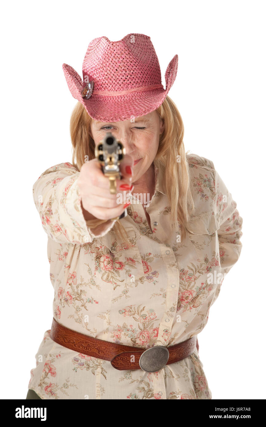 Visage de femme objectif objectif d'armes à feu Armes à feu feu jupe femme  bullet l'émotion de l'homme Photo Stock - Alamy