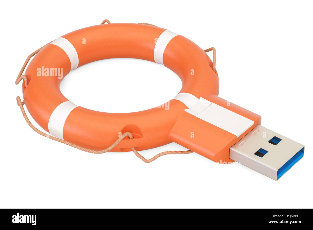Le lecteur flash USB avec bouée, la sûreté et la sécurité concept. Le rendu 3D Banque D'Images