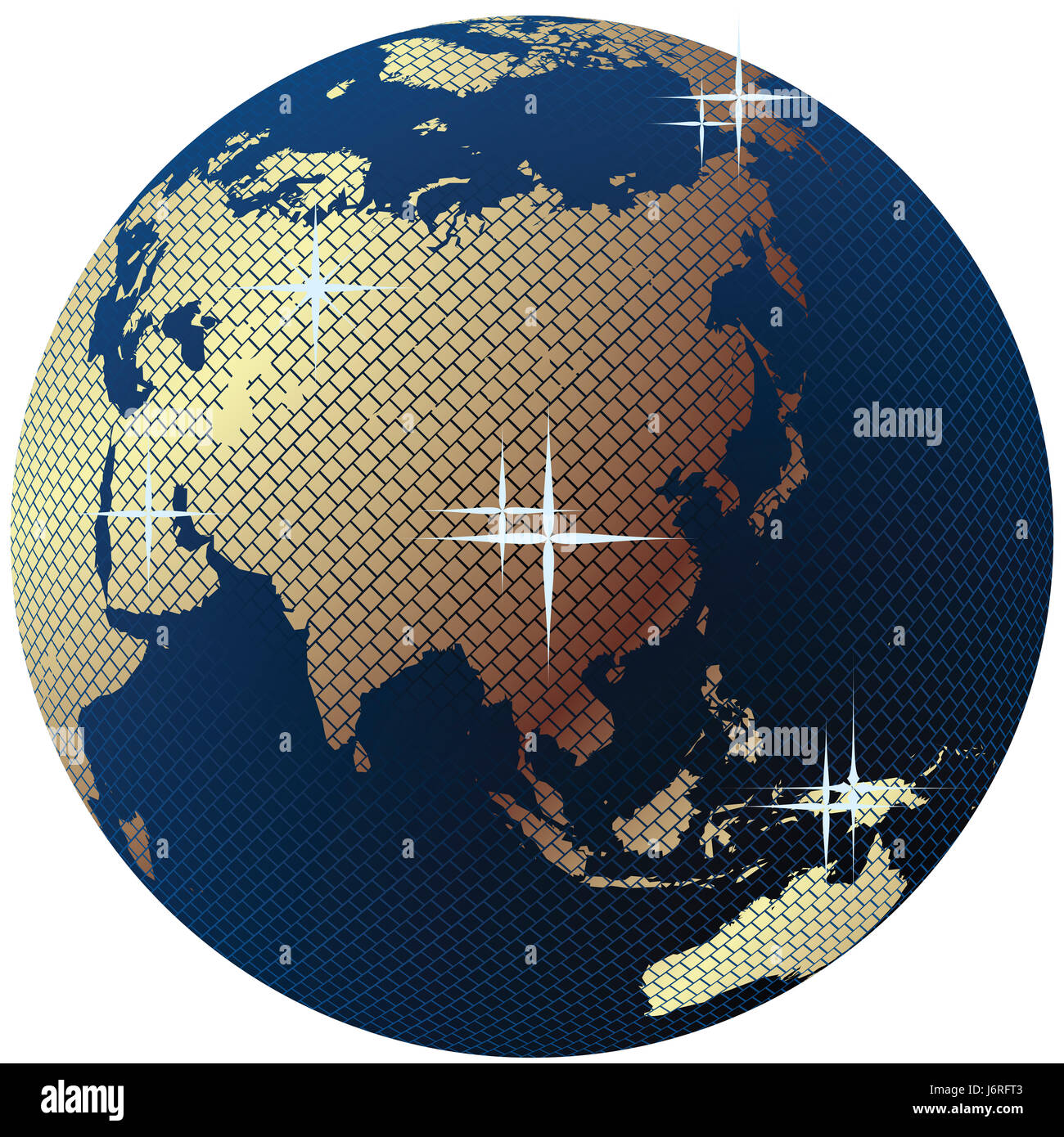 L'Asie de l'est l'art de l'ouest carte atlas ton plan de l'Organisation mondiale de tirer l'or de l'art objet disco Banque D'Images