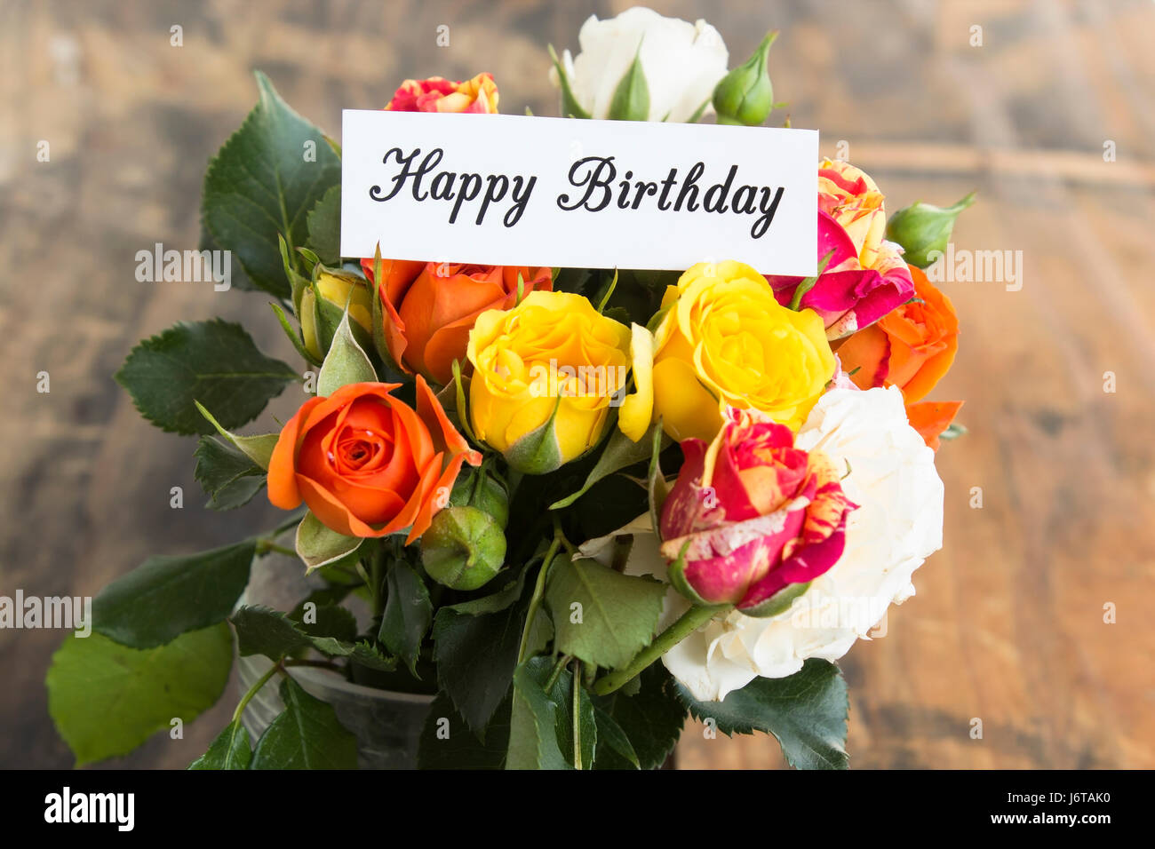 Joyeux Anniversaire Carte Avec Bouquet De Roses Multicolores Photo Stock Alamy