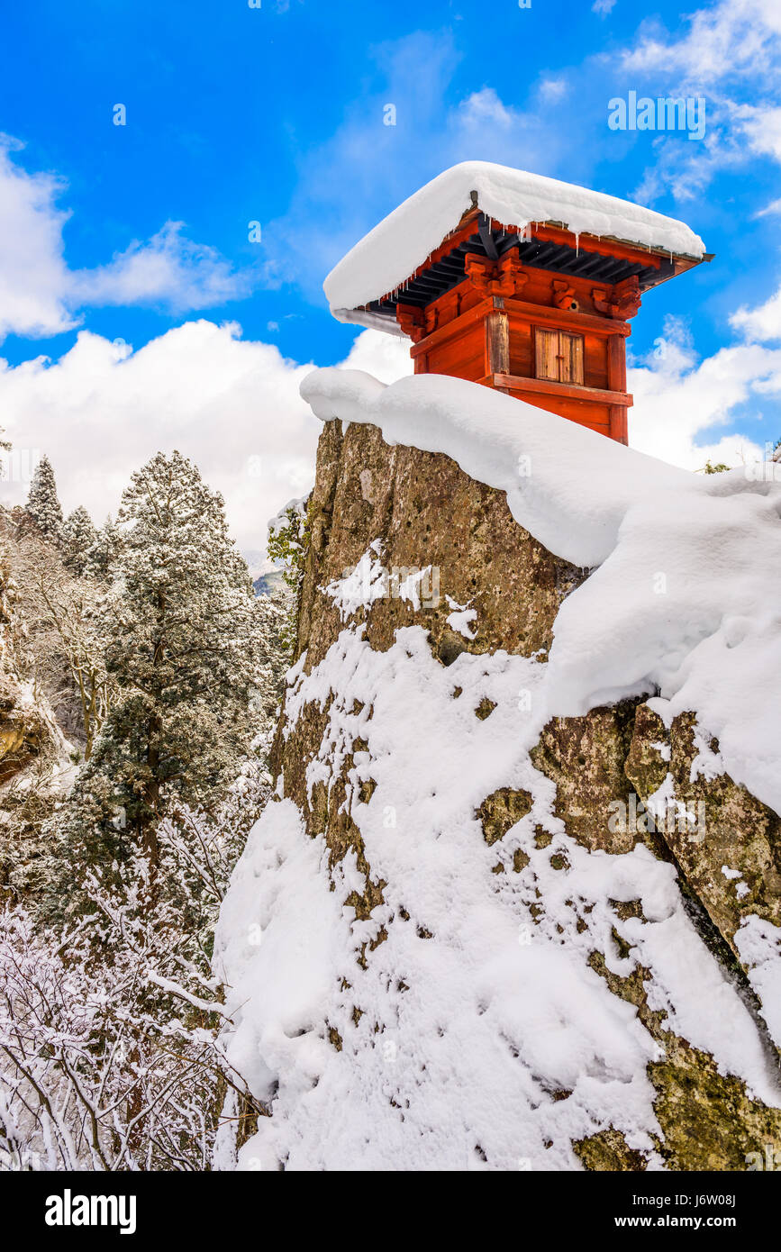 Yamadera, le Japon à la Temple de montagne en hiver. Banque D'Images