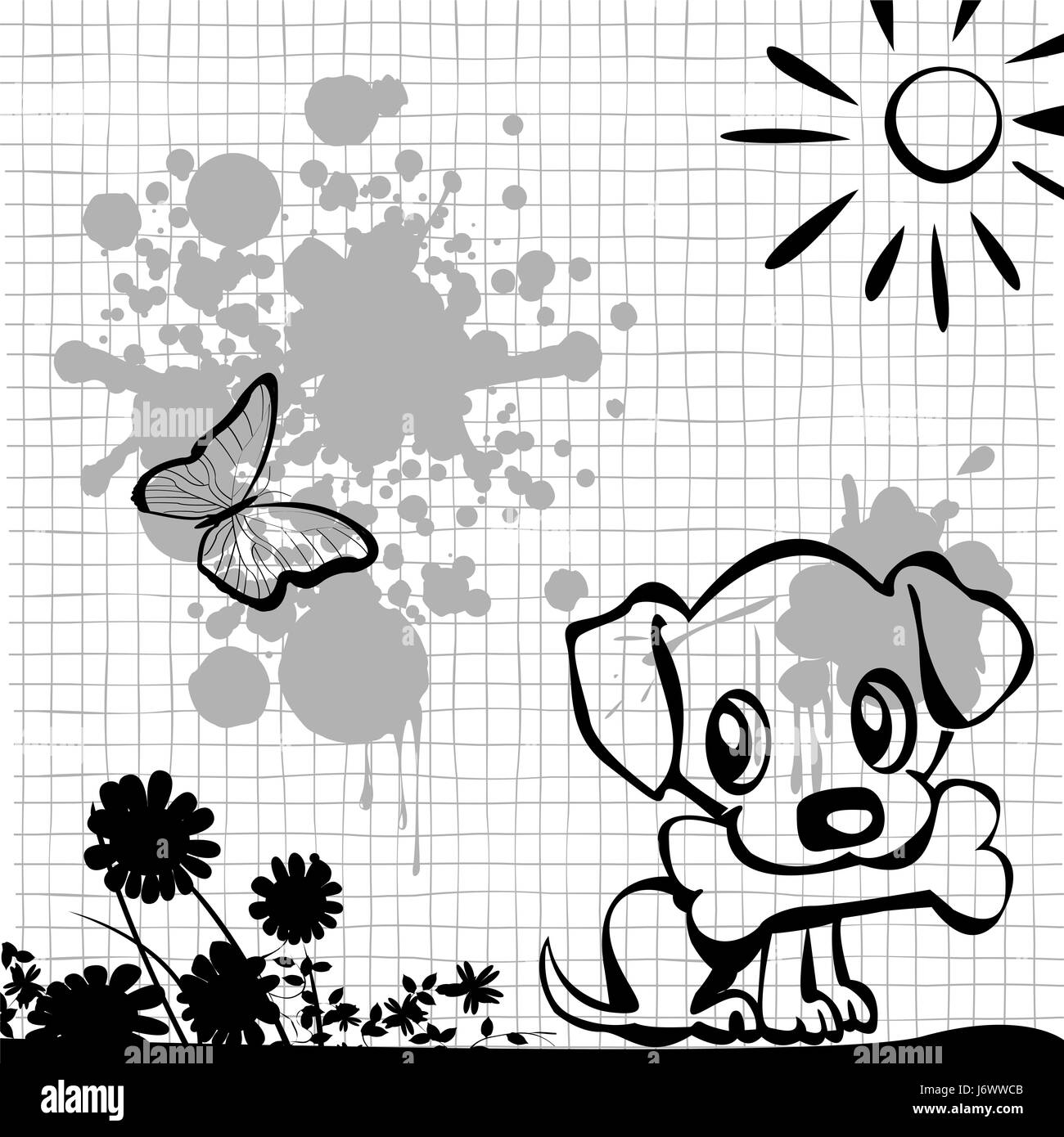 Peinture Animaux chien chiot mignon coquettish pert exaspérante d'os animal graphiques Banque D'Images
