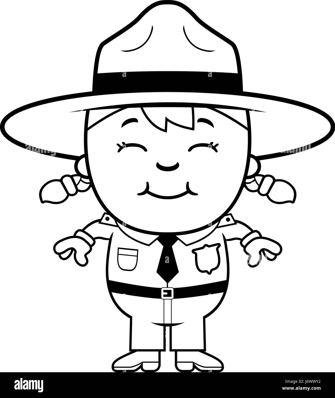 Illustration d'une caricature d'une fille park ranger debout et souriant. Illustration de Vecteur