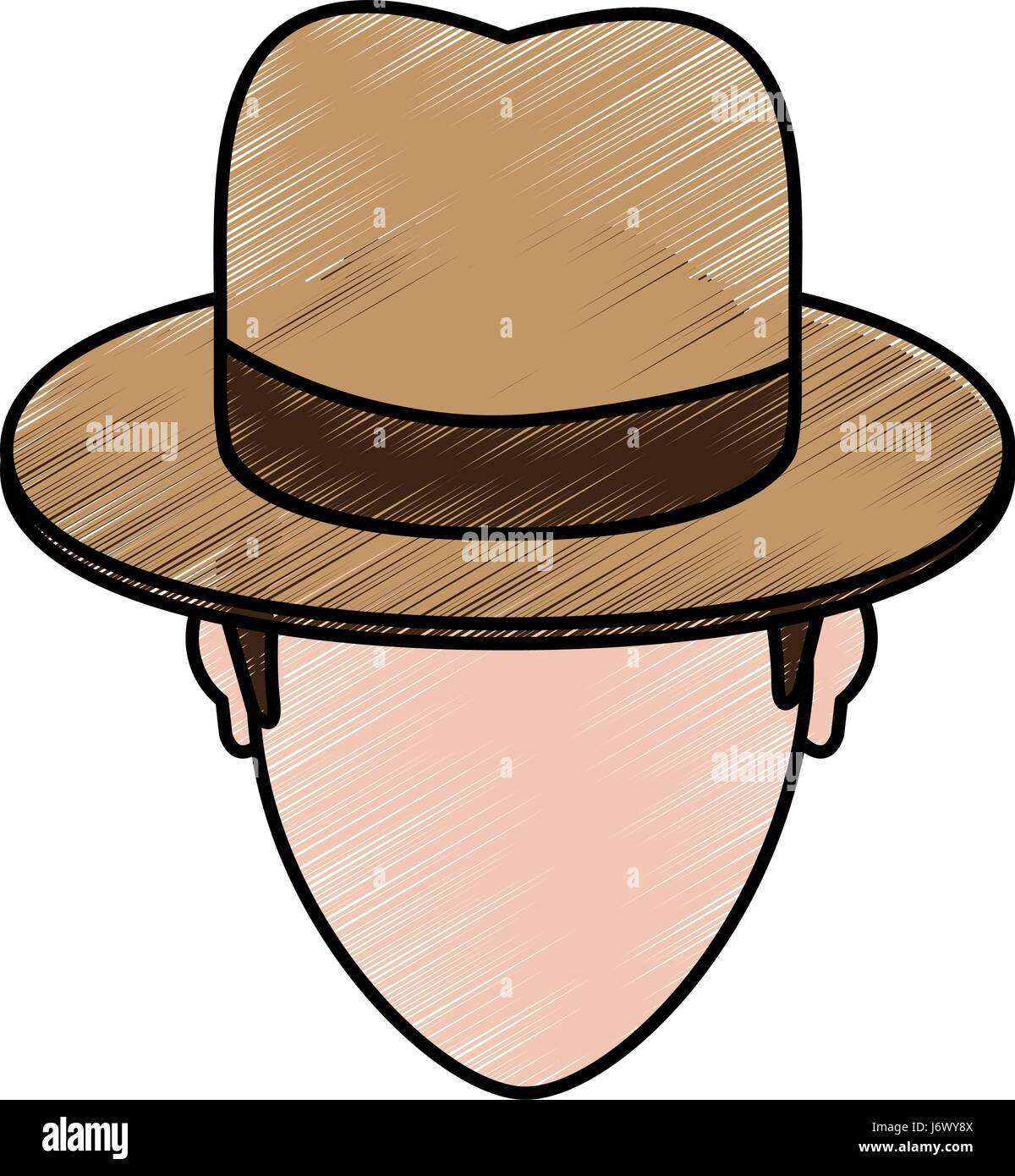 Dessin au crayon de couleur homme sans visage avec chapeau et noeud  dentelle Image Vectorielle Stock - Alamy