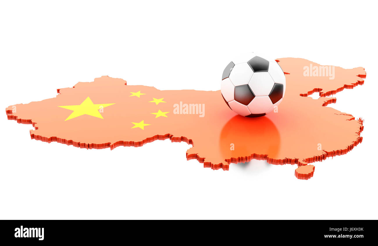 Moteur de rendu 3d image. Carte de la Chine avec le football Le football. Sport concept. Isolé sur fond blanc Banque D'Images