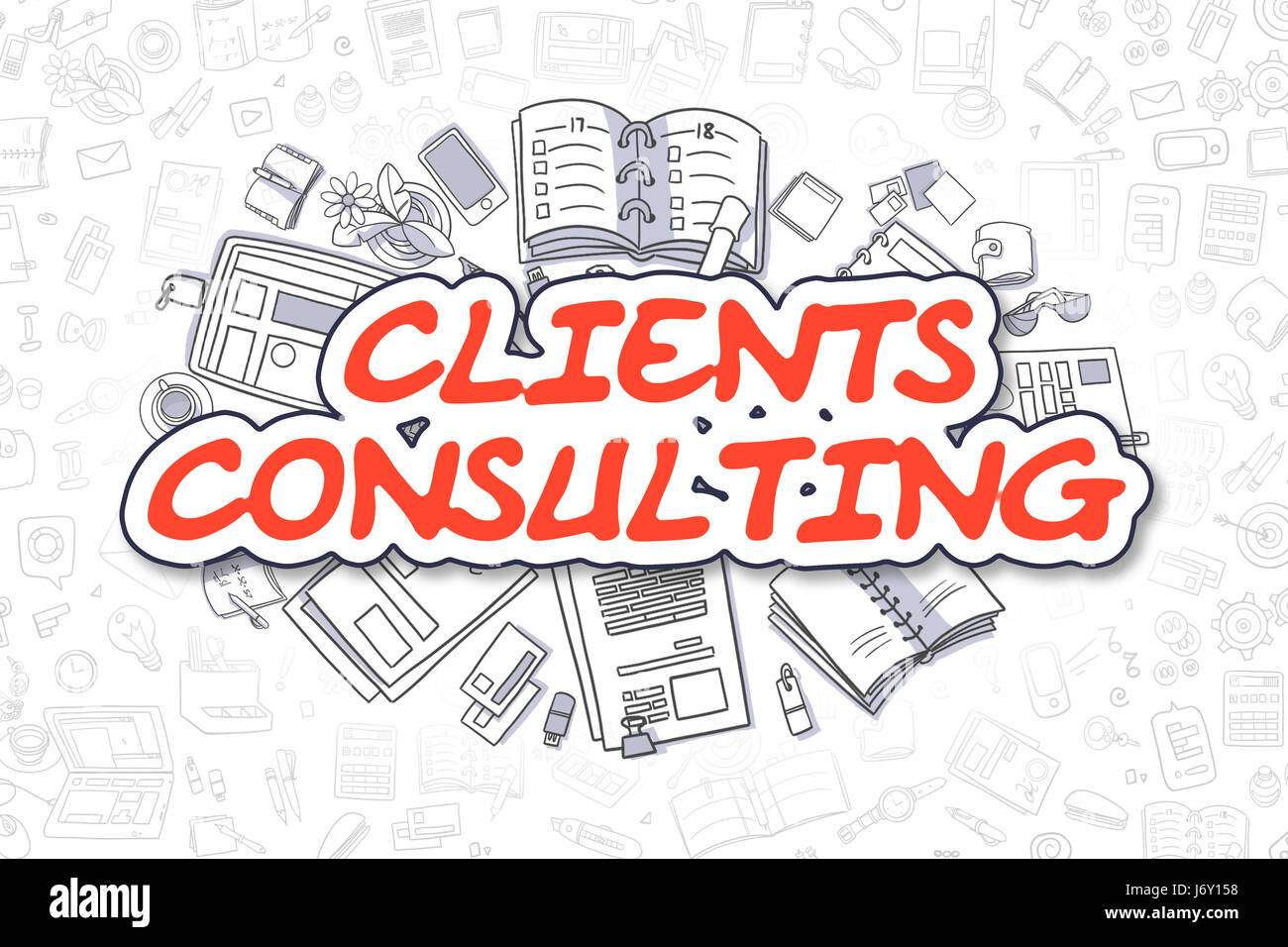 Clients Consulting - Cartoon mot rouge. Concept d'entreprise. Banque D'Images